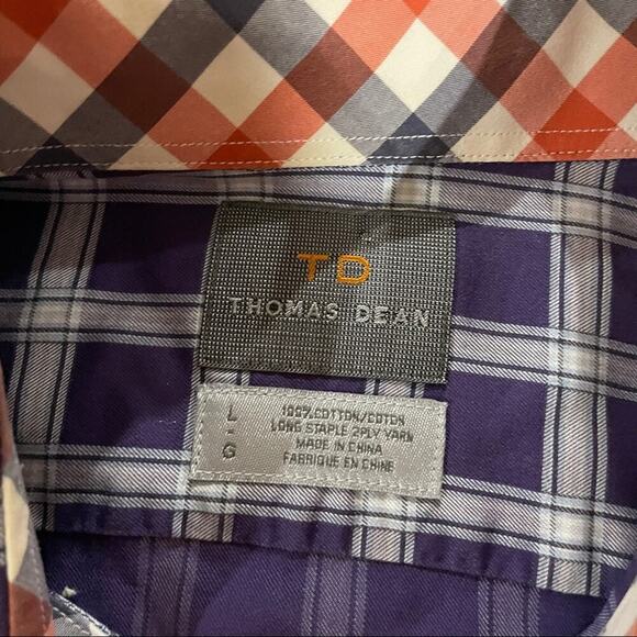 Thomas Dean Purple & White Striped Plaid Long Sleeve Button Down Shirt Size L - Picture 5 of 7
